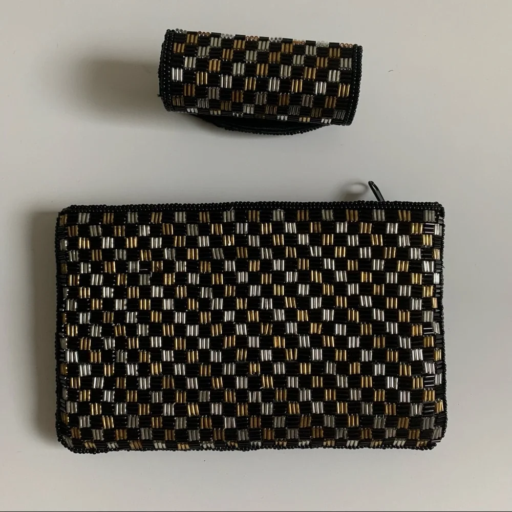 Gold/Black Clutch Purse and Lipstick Case